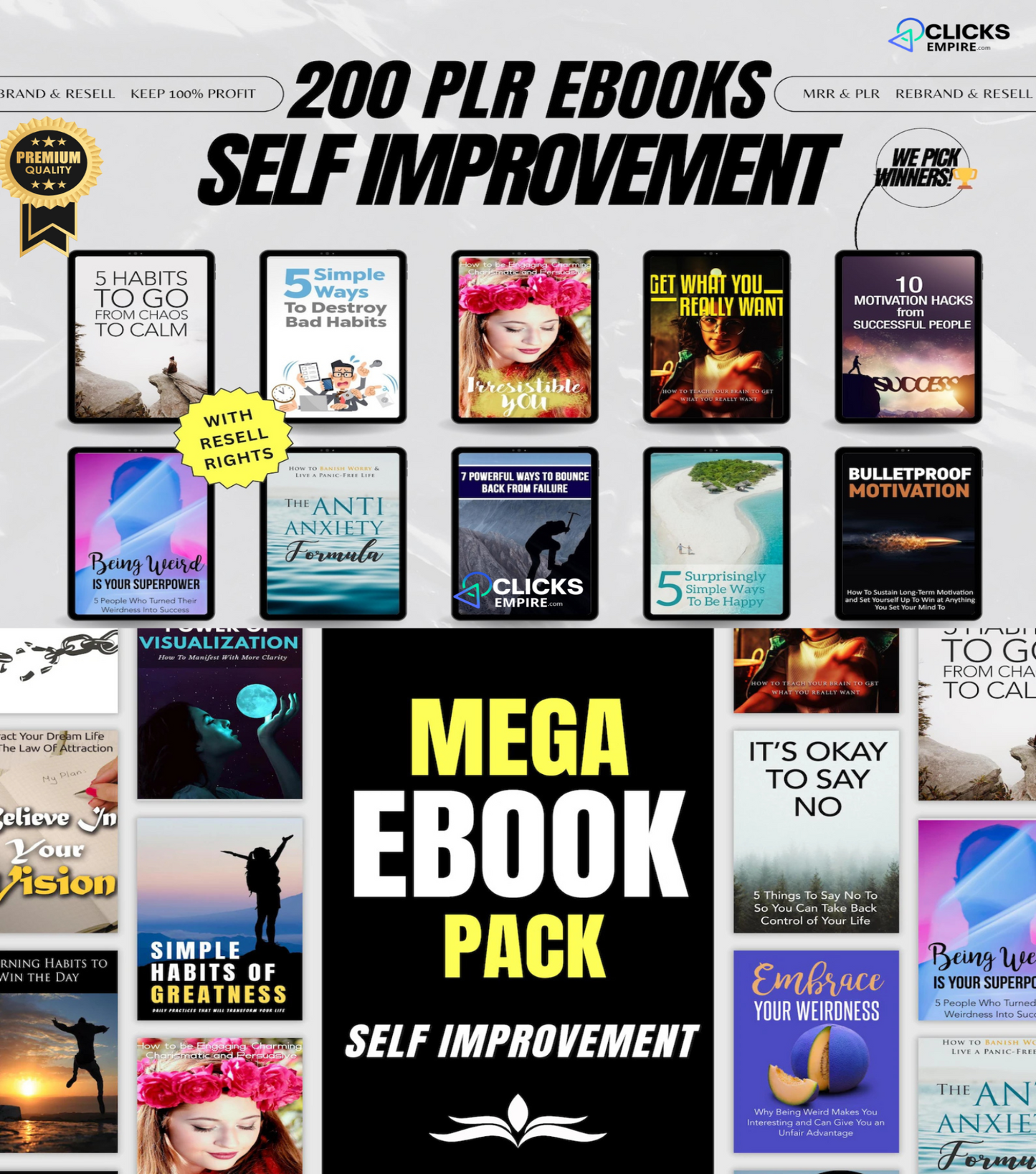 obtenez 200 livres numériques pour booster votre développement personnel | plr &amp; mrr ebooks